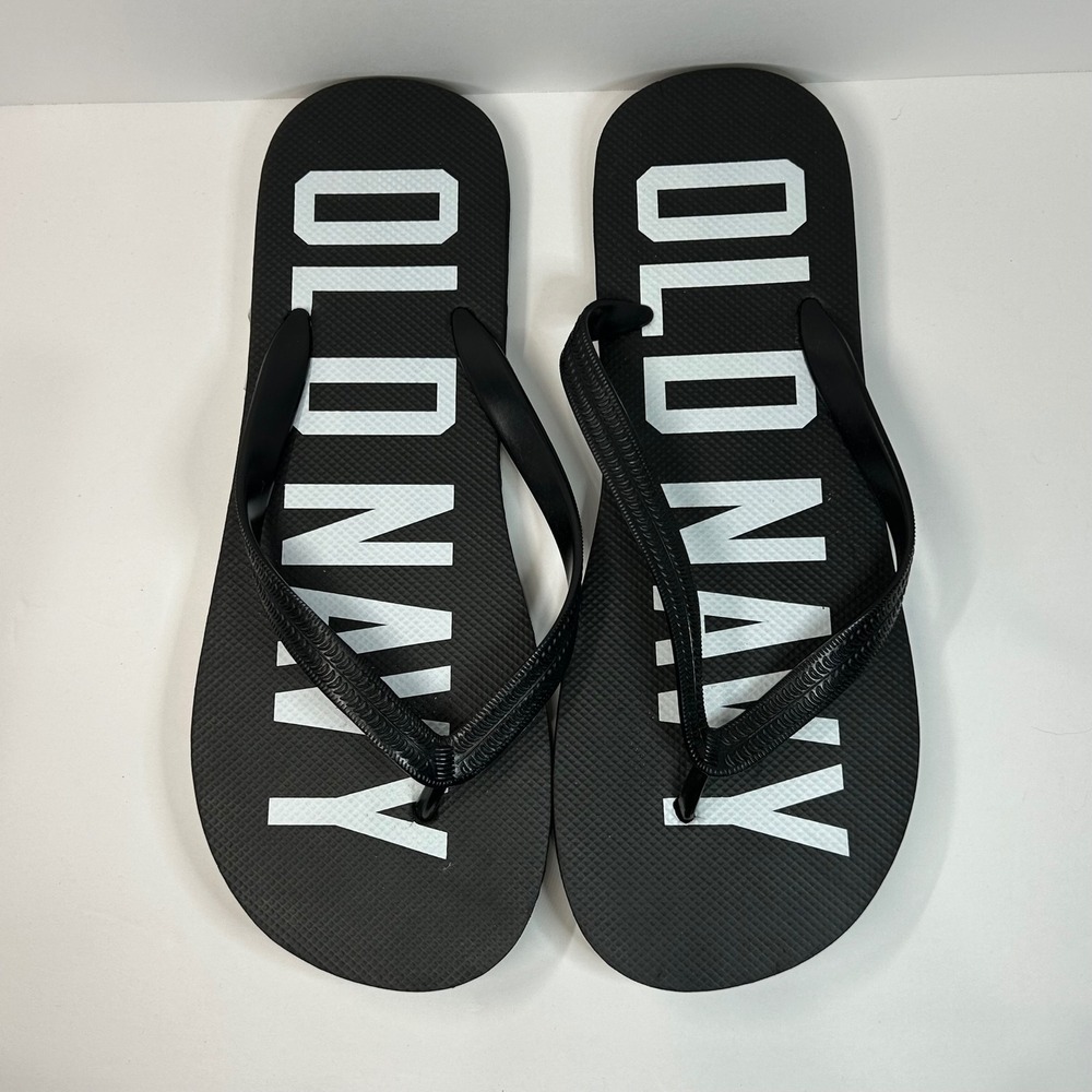 Old Navy Mens Flip Flops Black Jack Print Logo Sandals 12-13 Band New